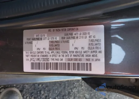 2018 Mazda Mazda6 Touring from USA, damaged, VIN JM1GL1VM6J1308390